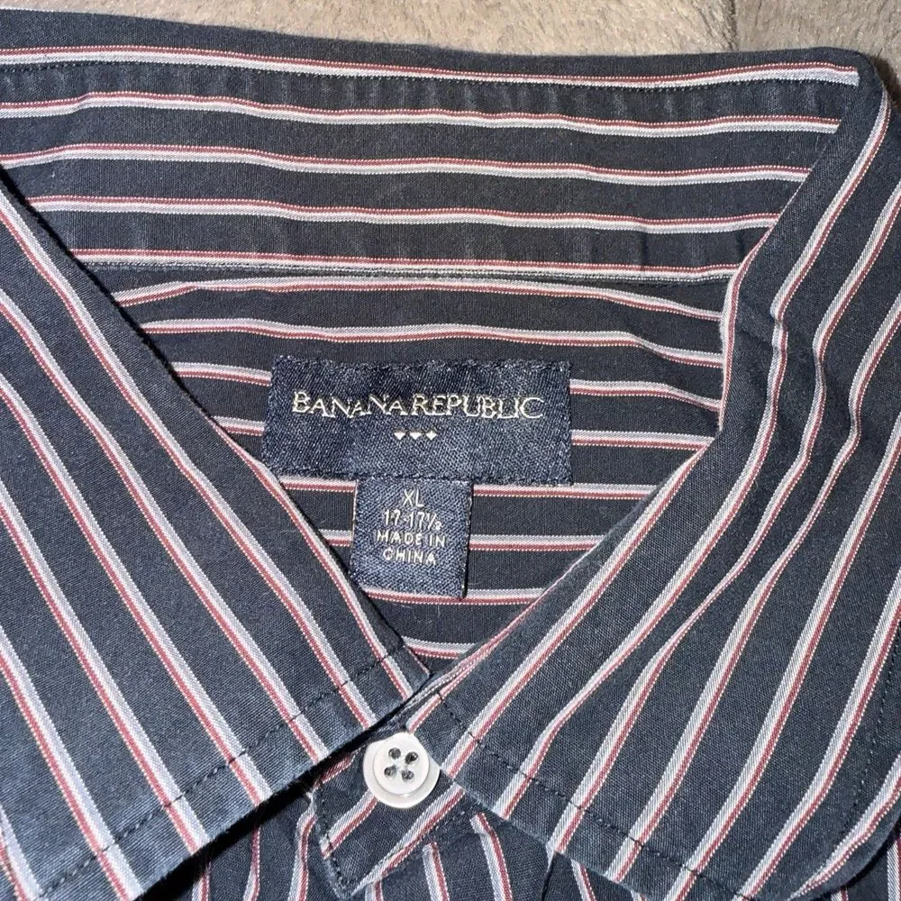 Banana Republic Dress Shirt Mens XL Navy Stripe Non-Iron